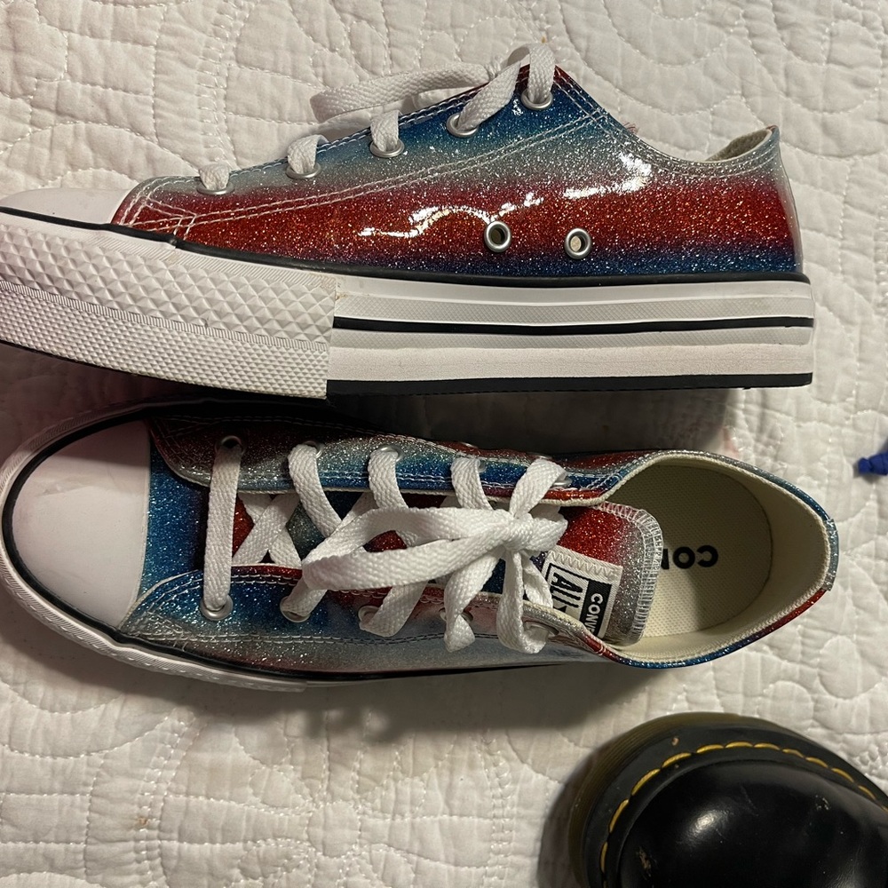 Converse Youth 6 Red White And Blue Sparkly Platform Shoes